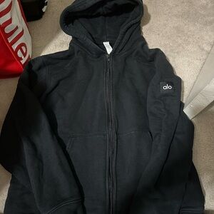 ALO Yoga Dark Washed Black Zip Up